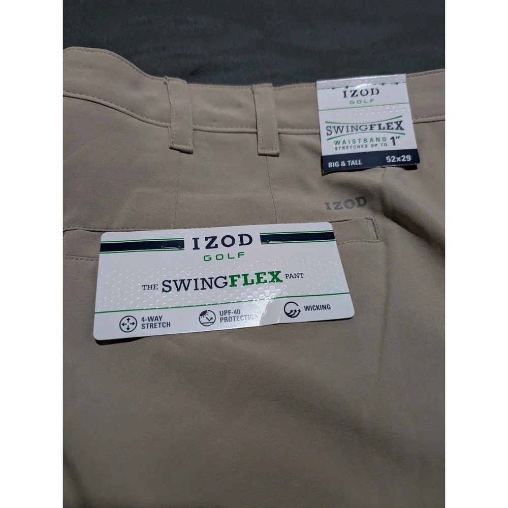 New Mens Izod Beige Swingflex 4 Way Stretch Moisture Wicking Golf Pants 52x29